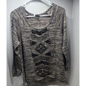 Women's Bobeau Black & White Long Sleeve Tee large